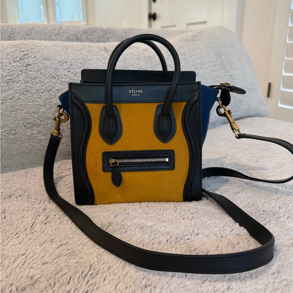 AUTHENTIC Celine Leather Luggage Nano Bag - Blue & Yellow